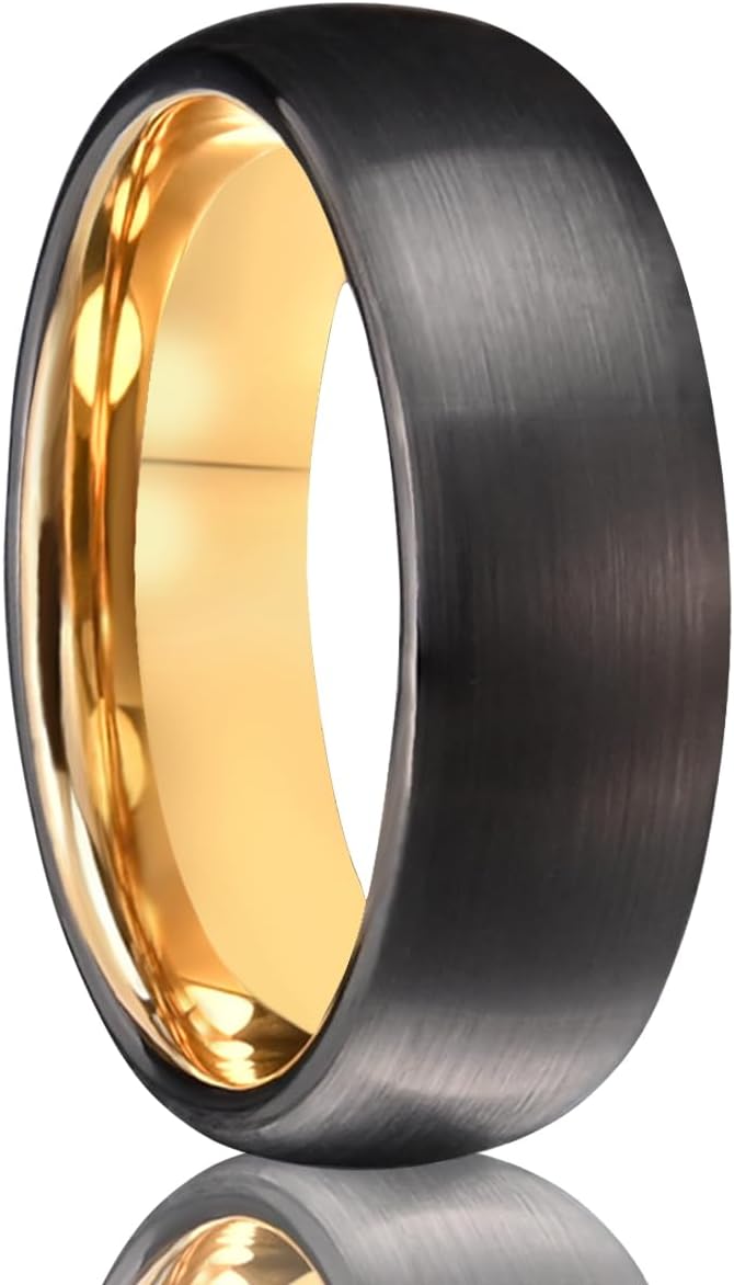 Tungsten Carbide Rings for Men Women 7MM Black Golden/Silvery Blue Men's Engagement Wedding Bands Matte Brushed and High Polish