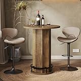LITTLE TREE Round Bar Table, 39.4' H Wooden Bistro Pub Table with Round Metal Footrest, Small Pub Cocktail Table for Dining Coffee Living Room, Apartment, Balcony, Rustic Brown