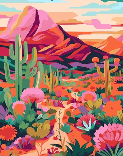 Meothan Cactus Flowers Paint by Numbers Kits for Adults Beginners-Desert Cactus Paint by Number for Adults, Easy Canvas Paint by Numbers for Home Wall Decor and Gifts 16X20 inch
