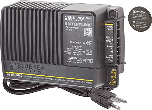 Blue Sea Systems Battery Link Charger 10A 2 Bank with 65A Automatic Charging Relay, 12V
