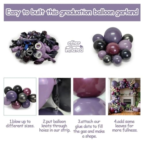 Image of Purple and Black Balloon Arch Garland Kit 102PCS Double Stuffed | Burgundy Dusty Purple Lavender Plum Balloons for Gothic Birthday Wedding Bridal Shower Graduation Halloween Party Decorations