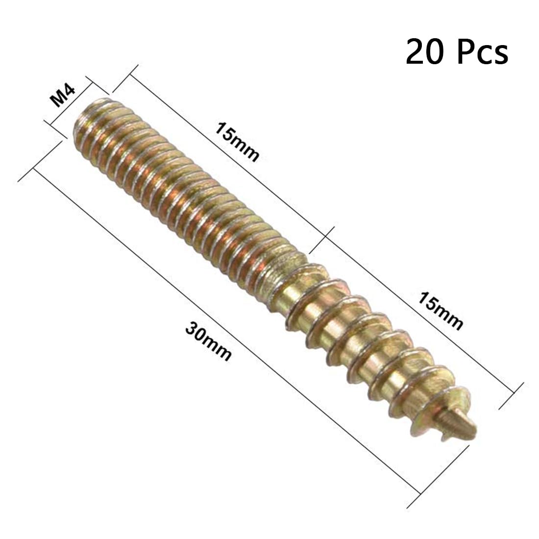 TOP-VIGOR 20Pcs Hanger Bolts, M4x30mm Double Headed Bolts Self Tapping Screw, Double Ended Dowel Screws, Screw Dowels Hanger - Image 2