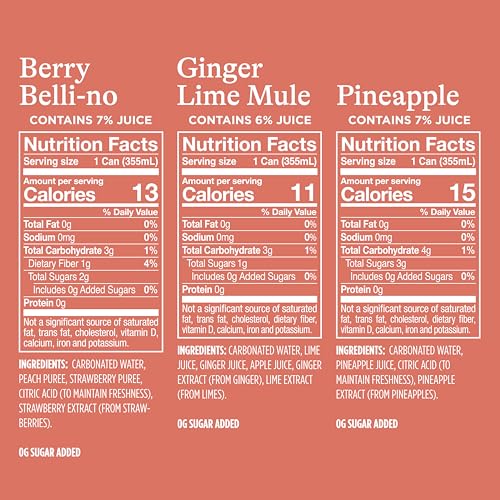 Image of Spindrift Sparkling Water, Mocktail 3 Flavor Variety Pack, Made with Real Squeezed Fruit, 12 Fl Oz Cans, Pack of 24