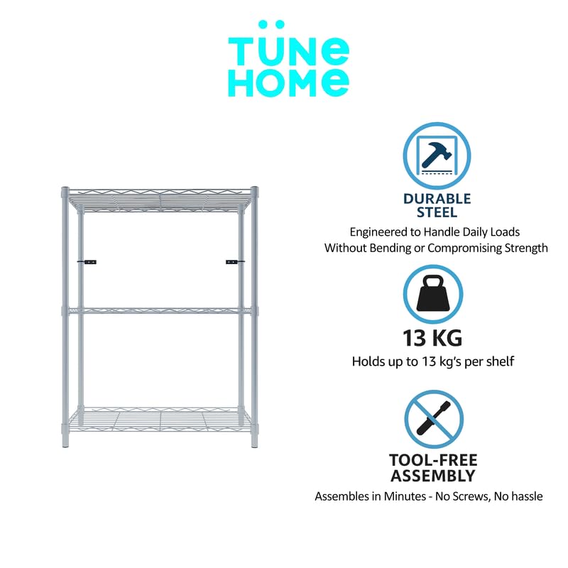 Image of 3-Shelves Heavy Duty Steel Storage Rack | Multipurpose Shelving Unit for Kitchen, Home & Utility