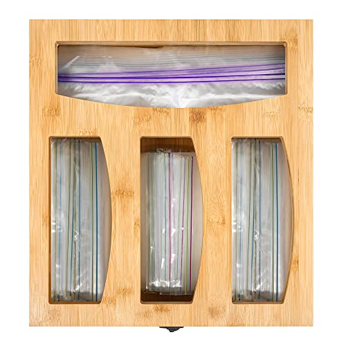 Organizador de almacenamiento de bolsas Ziplock - Contenedor de bolsas de alimentos de bambú para cajón de cocina, compatible con galón, cuarto de galón, sándwich, bocadillos y bolsa deslizante Cover