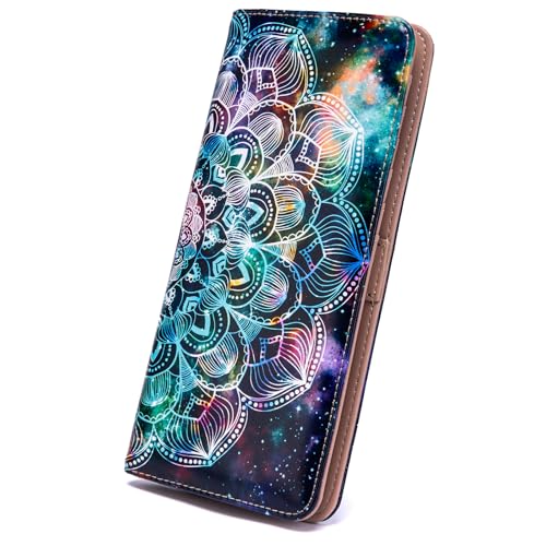 Image of Ultra Slim Thin Leather Women Wallet Rfid Blocking Credit Card Holder Bifold Clutch (Mandala in the Galaxy)