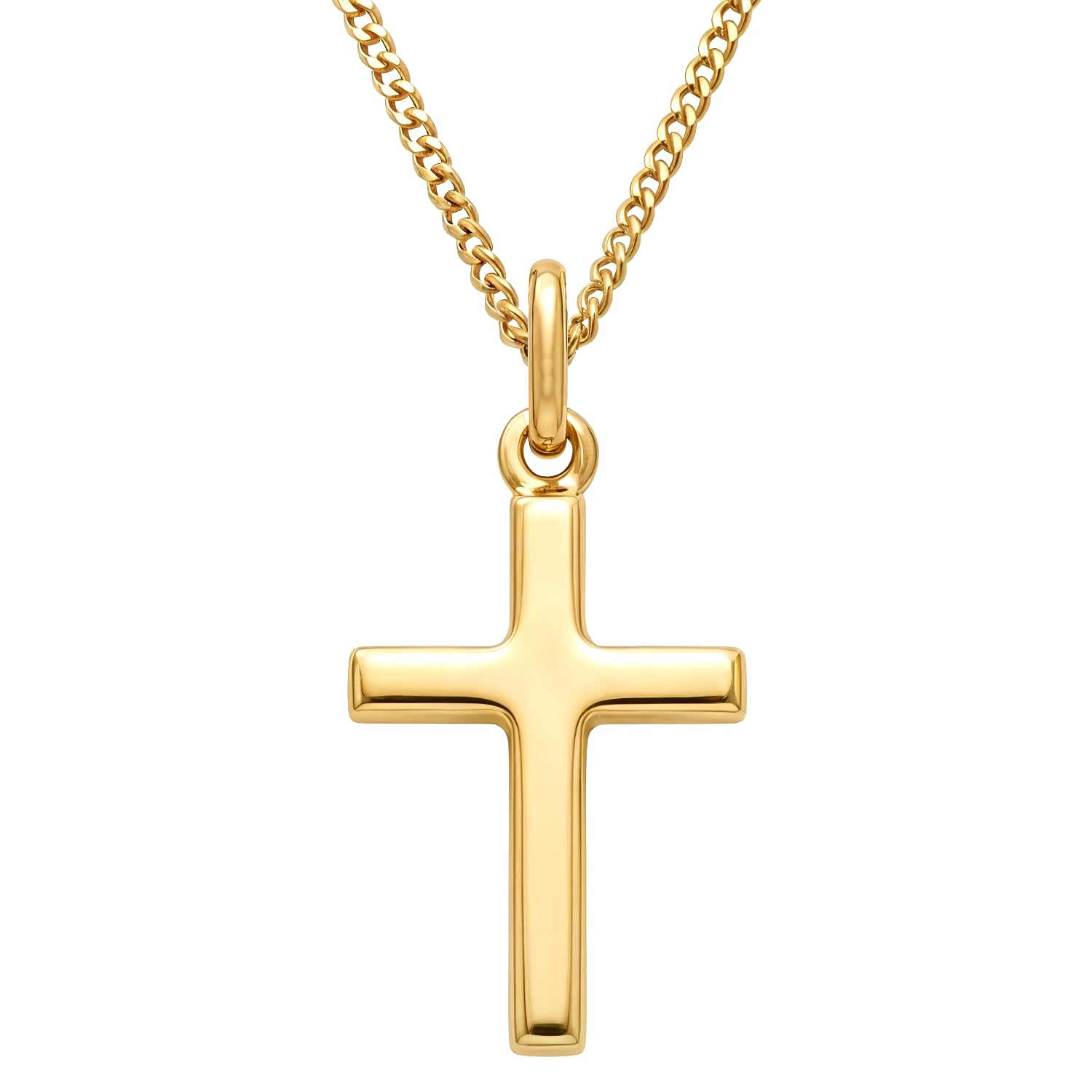 Alexander Castle Collar de cruz de oro macizo de 9 quilates pequeño y simple para mujeres y niños, colgante de cruz con cadena de oro de 9 quilates de 45 cm y caja de regalo de joyería - 22 mm x 12 mm