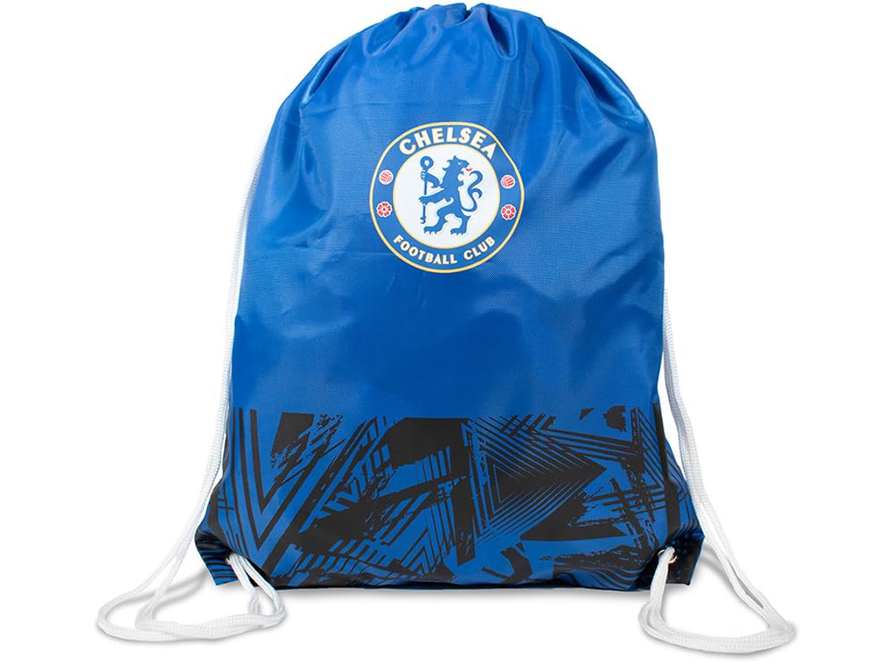 Hy-Pro Chelsea Football Club Official Drawstring Gym Bag, Blue and Black Fusion Pattern, Nylon Sports Bag with Team Crest, 45 x 45 x 35 cm