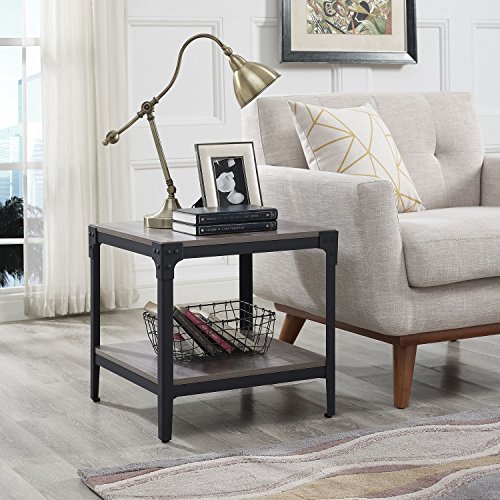 Walker Edison Declan Urban Industrial Angle Iron And Wood Accent Tables, Set Of 2, Grey Wash #TOP2