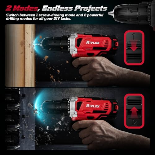 20V Cordless Drill Set,Electric Power Drill Cordless,Power Drill Drivers,Electric Screwdriver - 2.0Ah Batteries, 30Nm,21+1 Torque,2 Speed,34pcs Acessories,Built-in LED,Kit for Home,Red - Image 6