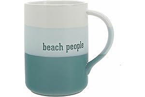 Pavilion Beach People 18 oz. Beach Themed Ceramic Mugs - Aqua, Sandals (Set of 4)