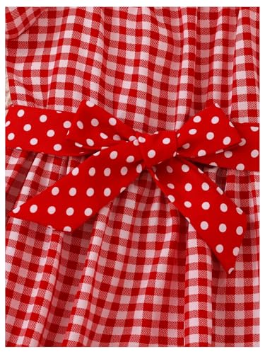 WDIRARA Toddler Girl's Gingham Strawberry Patched Midi Dresses Puff Sleeve Square Neck Belted A Line Dress3