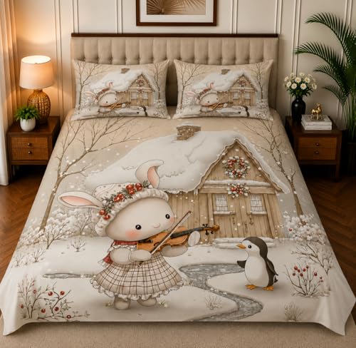 Image of 7D Digital Printed King Size Bedsheet with 2 Pillow Covers | Soft Premium Cotton Feel Microfiber Double Bed Bedsheet | Breathable, Wrinkle Free & Fade Resistant | (White, KingSize-225x250CM)