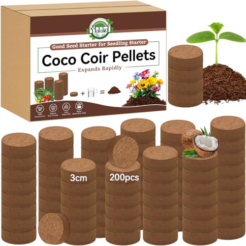 Halatool 200 Pcs Coco Coir Seed Starter Pellets, Seed Starting Soil Pellets for Potting Mix, Cat...