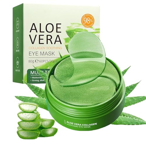 60 Pièces Aloe Patch Yeux,Aloe Vera Masque Yeux Collagène,Patch Anti Cernes Hydratant Anti-âge à L'aloe Vera Naturell,Masque Hydratant pour Les...