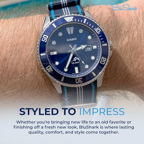 Image of BluShark - Original Collection Military-Style Waterproof Watch Strap, Fits All Timepiece Brands, Durable Nylon Wristwatch Accessories with Stainless Steel Buckle - 18mm, 20mm, 22mm & 24mm Watch Bands