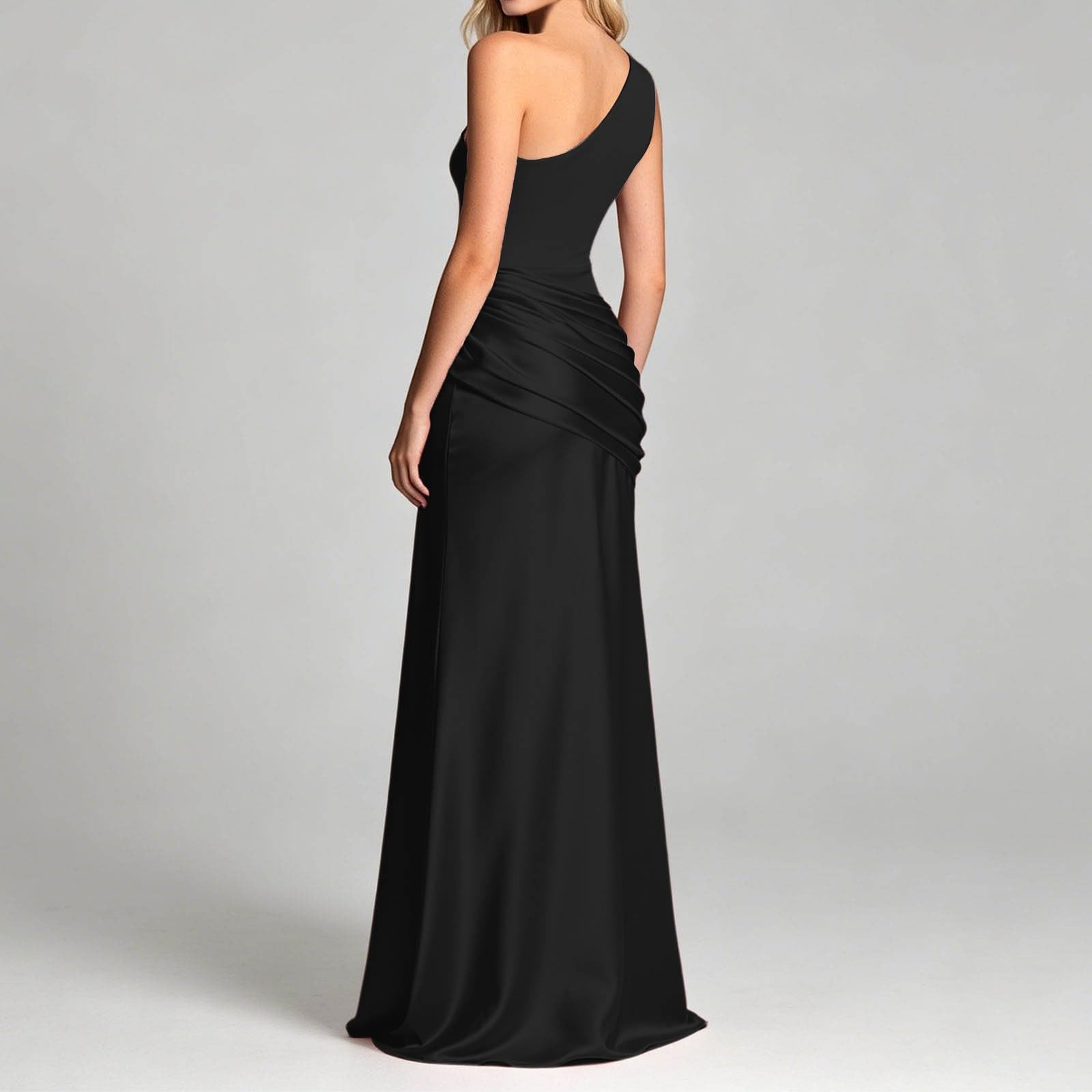 Générique Robe de soirée Longue sans Manches en Satin froncé pour Mariage, fête, Robe Longue en Satin