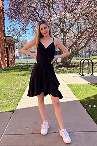Image of ULTRANICE Womens Summer Dresses Floral V Neck Ruffled Hem Spaghetti Spring Casual Beach Outfits Flowy Wrap Sun Dress