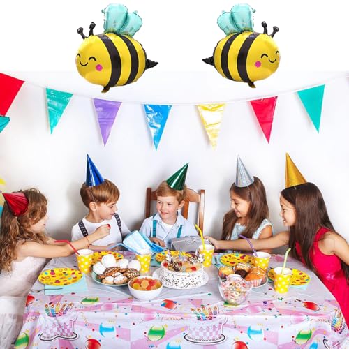 Image of 6PCS Bee Balloon 31 Inch,Cute Smile Face Bee Balloons Yellow and Black Bee Foil Mylar Balloons,Lovely Woodland Honeybee Balloons for Baby Shower Bee Themed Party Birthday Decoration Supplies