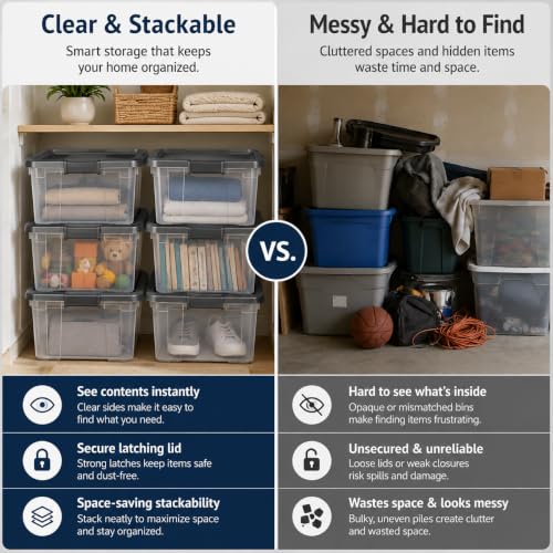 Image of Clear Storage Bin with Locking Lid, 76 Quart Stackable Tote for Home