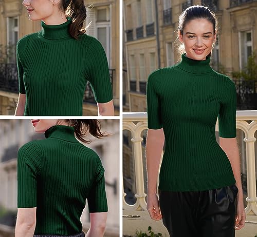 Image of v28 Women Turtleneck 1 /2 Half Sleeve Highly Stretchy Ribbed Knit Fitted Sweater