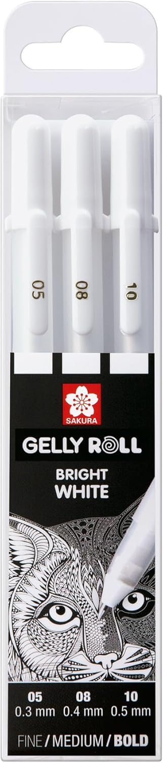 SAKURA Gelly Roll Basic White Gel Pen Set of 3, Assorted Sizes | Opaque Pens for Highlights, Drawing & Crafts