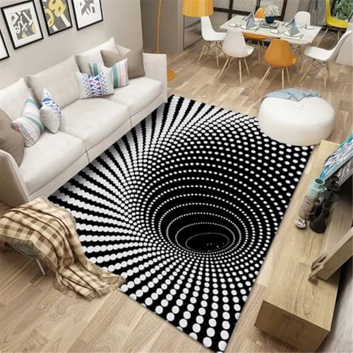Tapis de chambre à coucher 3D géométrique noir et blanc durable