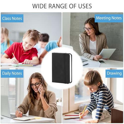 TNSLAND 2 Stück Kleines Notizbuch Tagebuch Taschennotizbuch Hardcover Notizbücher Dickes Pocket Notebook Notizblock A7 mit Markierungsbändern für Büroarbeiten 100 Seiten Schwarzes Leder
