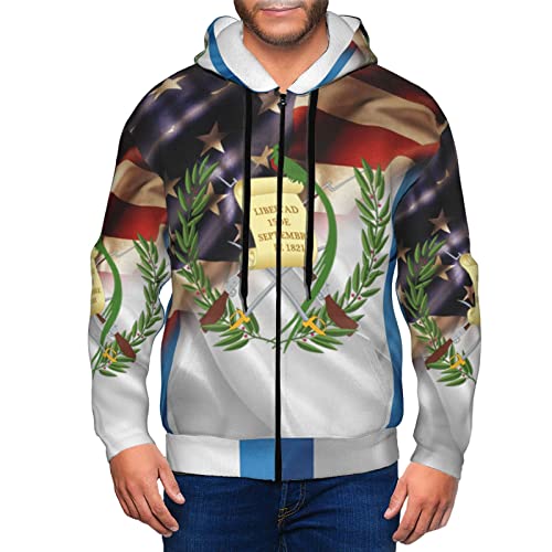 Combined Guatemala And Usa Flag Men'S Standard Full-Zip Hooded Sweatshirt Sports Sweater Hoodie Jacket