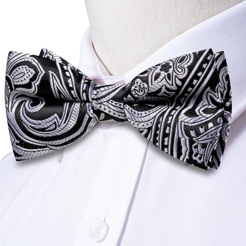Image of Dubulle Mens Paisley Striped Bowtie Set Pre-tied Bowtie for Men and Pocket Square Set Wedding Business