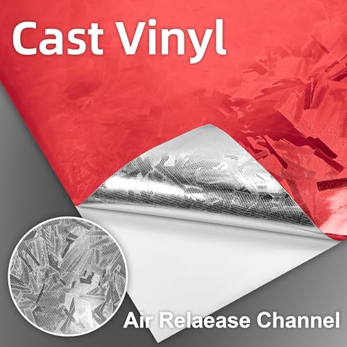 Image of Lypumso Forged Carbon Fiber Vinyl Wrap, Gloss Holographic Chrome Mirror Car Wrap Vinyl DIY Auto Sticker Decal Film Sheet with Bubble Free Air Release (Red, 1ft x 10ft)