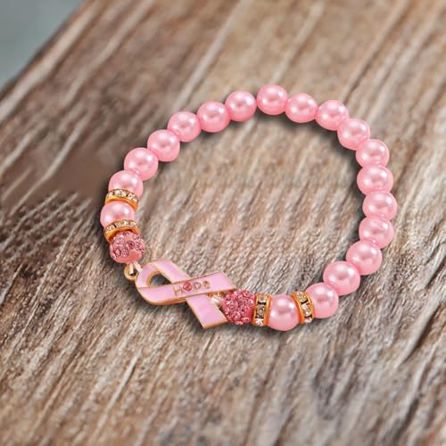 Breast Cancer Bracelet Women Inspirational Braided Bracelet Inspirational Beads Charm Bracelets Adjustable Awareness Hope Wrap Bangle Jewelry Accessory Caring For Breast Cancer String Pink (style A) - Image 2