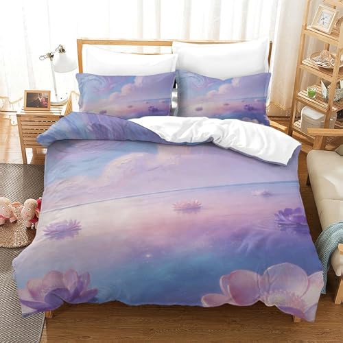 Linge de lit housse de couette imprimée fleur violette 140x200 en microfibre douce - 2