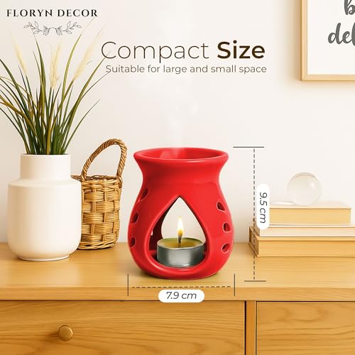 Image of Floryn Decor Ceramic Diffuser with Free 1 Tealight Candles | Home Fragrance, Spa, Office & Yoga | Aromatherapy Gift Set 1 (Red)