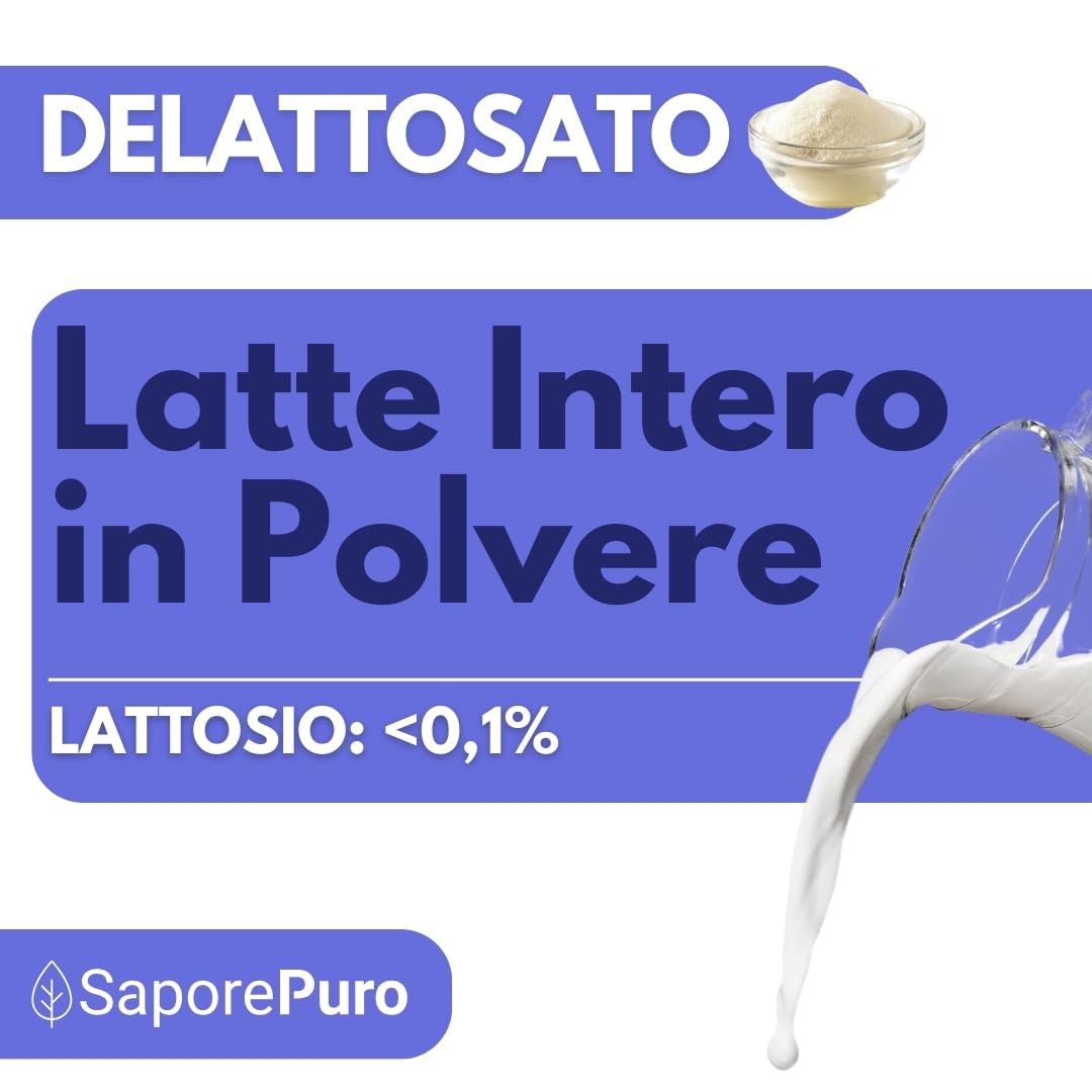 SaporePuro Latte Intero Delattosato in Polvere 1 kg – Latte per Alimentazione Umana | Ideale per Dolci, Pane e Gelato Artigianale | Uso Professionale e Industriale | Senza Lattosio | Senza Glutine