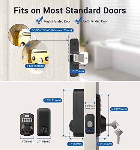 Fingerprint Door Lock, Veise Keyless Entry Door Lock, Electronic Keypad Deadbolt With Keys, Biometric Smart Locks For Front Door, Auto Lock, Anti-Peeking Password, Easy Installation, Oil Rubbed Bronze #TOP5