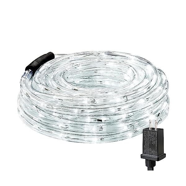 Lighting ever 33ft 240 led outdoor rope lights cool white 6000k, 24 v connectable, waterproof clear tube string lights for deck railing, patio ground, garden, yard lawn, flower bed landscape, camping