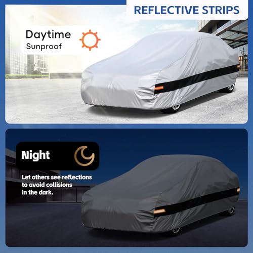 Image of Holhtly Car Cover Custom Fit for Dodge Charger, Car Covers for Automobiles All Weather Waterproof Sun Snow Rain Wind Dust Protection, Outdoor Car Cover Gray & Black