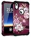 Hocase iPhone XR Case, Heavy Duty Shockproof Protection Hard Plastic+Silicone Rubber Bumper Hybrid Dual Layer Protective Phone Case for iPhone XR (2018) (6.1-inch Display) - Burgundy Flowers