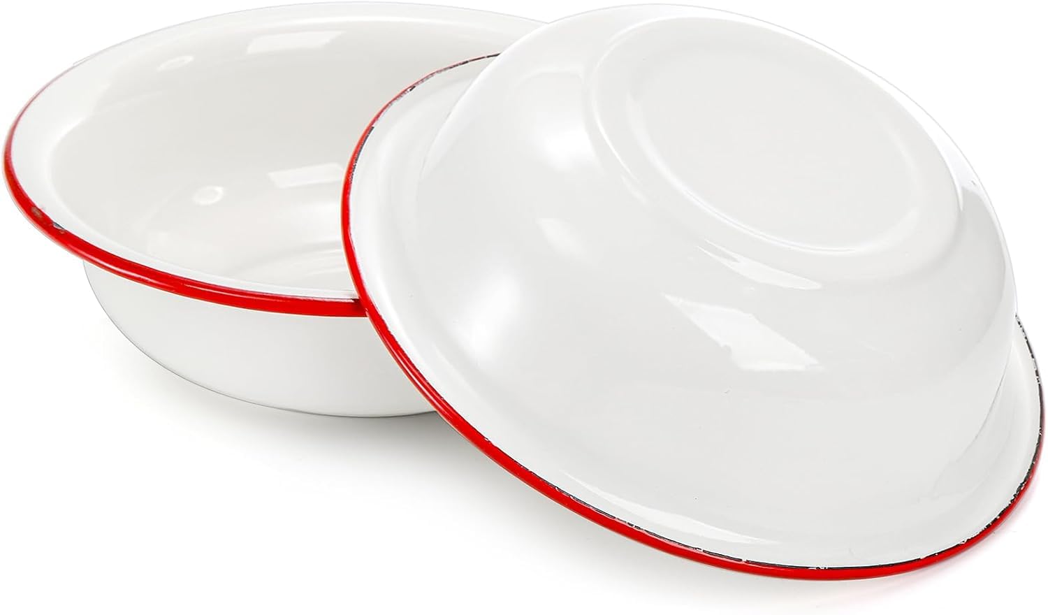 Elsjoy 3-pak emaliowanych misek 20 cm, duża emaliowana miska do mieszania, szeroka emaliowana miska do sałatki z czerwoną krawędzią, białe naczynia emaliowane do zupy, owoców, makaronu, 3 szt