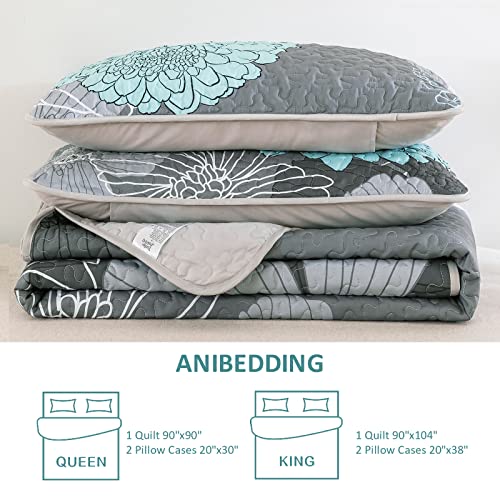 Anibedding Green Floral Pattern Queen Size Quilt Set - 3 Pieces Quilt Coverlet Elegant Bohemian Bedspread With 2 Pillowcases Soft Lightweight Bedding Quilt Set For Adults (Green,90"X90") #TOP7
