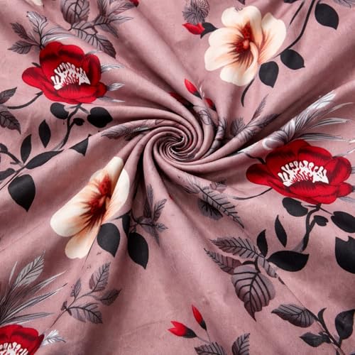 Image of THEA King Elastic Fitted Double Bedsheet Set| 100% Cotton Like Soft Fabric | Microfiber King Elastic Double Bedsheet for King Size Bed (72 X 78 x 10 inches) with 2 Pillow covers,Autumn Desire