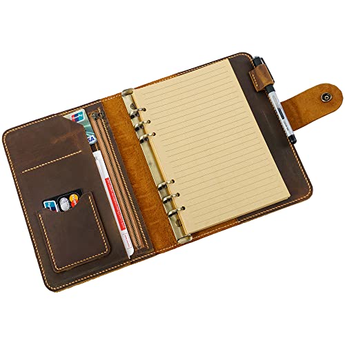 Product Image of the Turbosnail Personalized Size A5 6 Ring Leather Refillable Planner Binder, Travelers Journal, Sketchbook, Distressed Leather, Travel Journal For Men Women (Lined Paper 160 Pages), Customized Gift