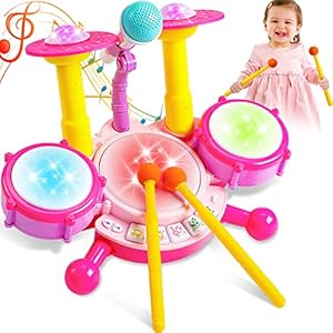 Kids Drum Set for Toddlers 1-3 Musical Baby Girl Toys for 1 Year Old Girl Gifts Educational Microphone Instruments Toys 12-18 Months Toddler Girl Toys Age 1-2 Birthday Gifts Presents for 6 9 12 Months