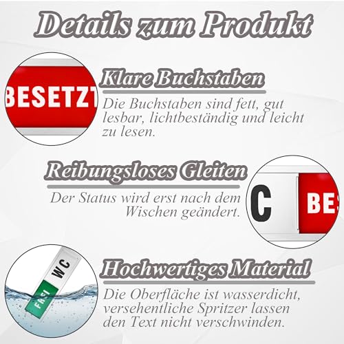 NISENTIA Besetzt Schild Toilette, WC Schild Toilettenschild Türschild Besetzt Frei Selbstklebend Schilder Schiebeschilder WC Deko für Toilettentür 17.8 x 5cm