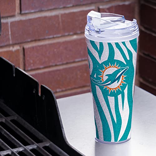Image of Rico Industries NFL Football Glitter 24oz Acrylic Glitter Tumbler with Hinged Lid, Officially Licensed Double Wall Tumbler with Straw
