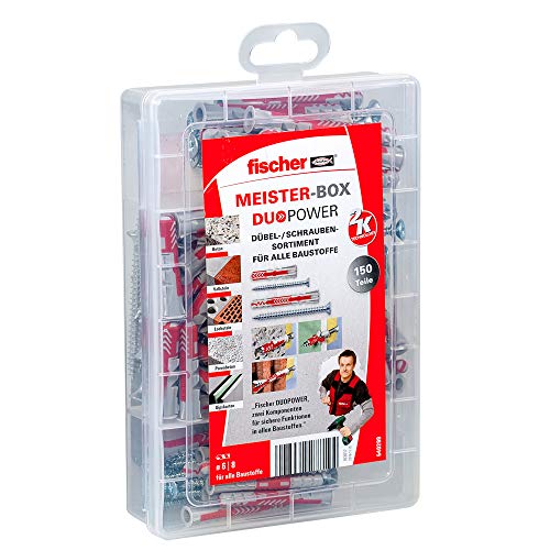 Fischer 540299 Meister Duopower Short/Long, Tool 150 Screws, Universal, Practical Set, Dowel Box For Diy And Professionals, Grey #TOP1