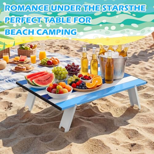 CroBlissful Beach Table Folding Camping Portable Table Striped White Aluminum Side with Carry Bag for Summer Camping Picnics and Outdoor Activities(22x16x5 in,Navy Blue) by CroBlissful - Used condition - Image 4