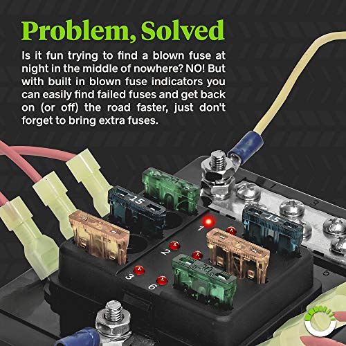 6 Way Blade Fuse Box with Ground Negative Bus bar for Automotive [ATC/ATO Blade Fuses] [100 Amp] [LED] [Protection Cover] [12V - 30V DC] Auto Marine Ground Fuse Block - Thumbnail 3