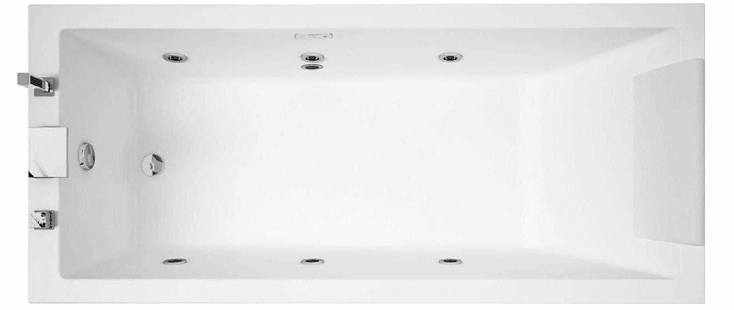 Novellini Calos 2.0 Hydro Dezynfekcja Wanna Boczna Woda 6 Dyszy 170 x 70 H58 cm Odwracalny Prostokątny 1 Panel Przedni 1 Boczny Akryl Biały Błyszczący Kolumna Kran Poduszka Wyświetlacz